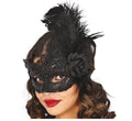 Federmaske für Erwachsene schwarz mit Rose