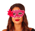 Venezianische Augenmaske für Damen pink mit Blume