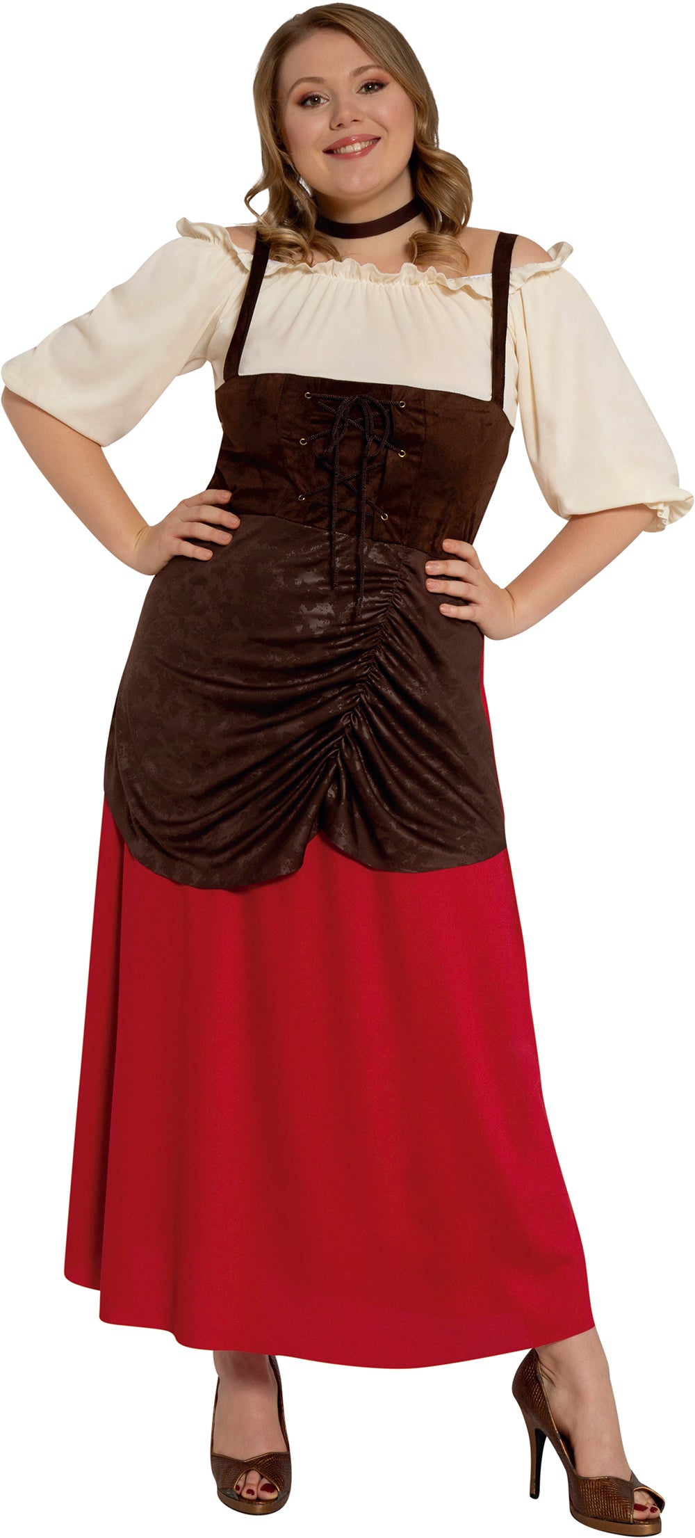 GP80851 – Schankmagd Kostüm für Damen braun – Größe: 44 - 46 (XL) – Farbe: Braun