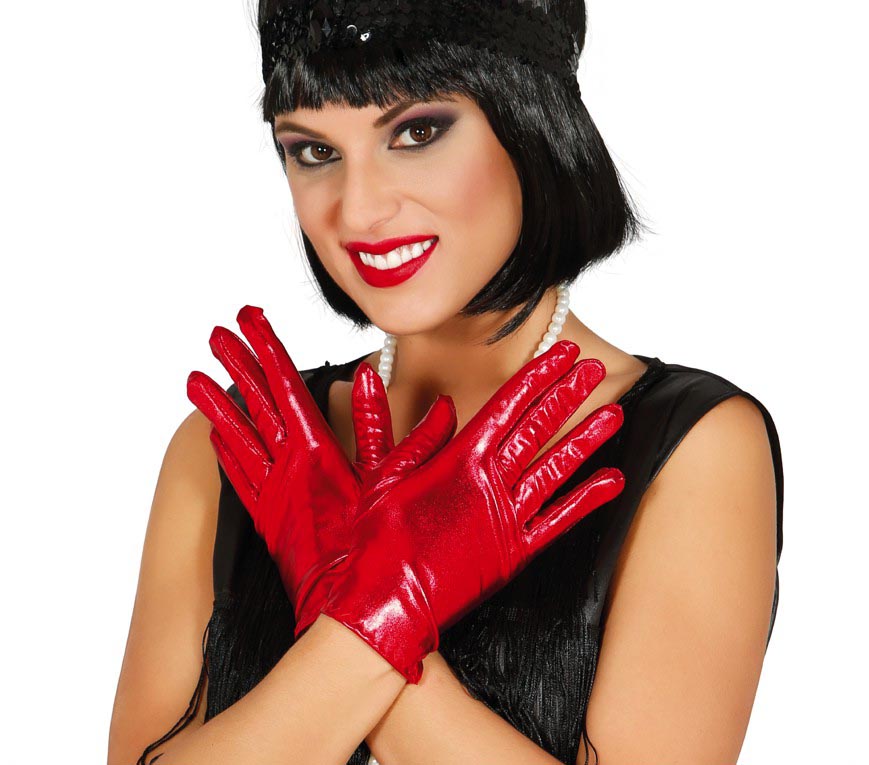 GP17871 – Glanz Handschuhe für Damen 22 cm Lackoptik – Farbe: Rot