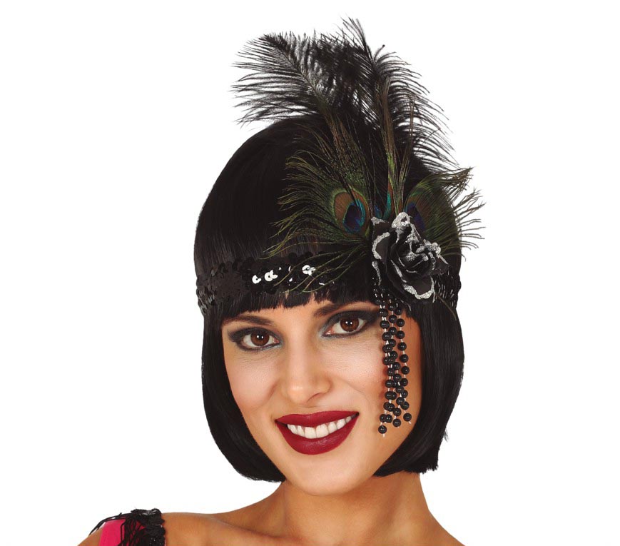 GP17975 – Charleston Stirnband für Damen schwarz mit Federn – Farbe: Schwarz, Ansicht 2