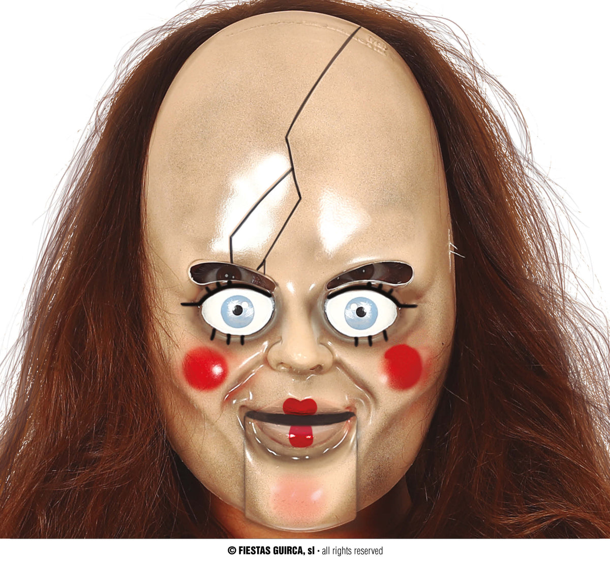 GP2261 – Horror Puppen Maske für Erwachsene mit Riss – Farbe: Beige