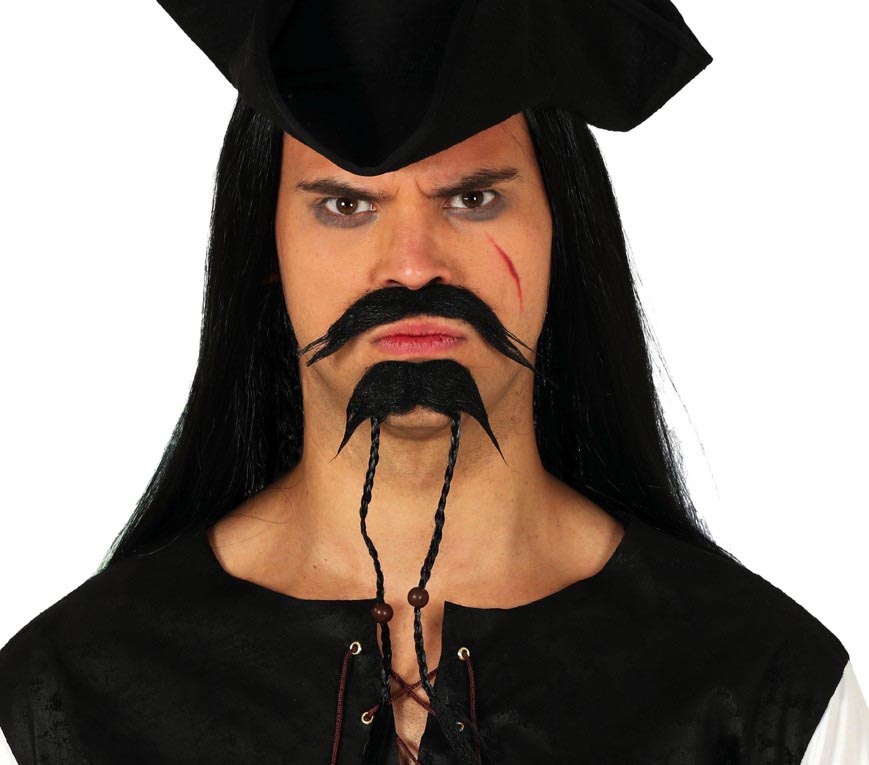 Piratenbart für Herren mit Kinnbart schwarz