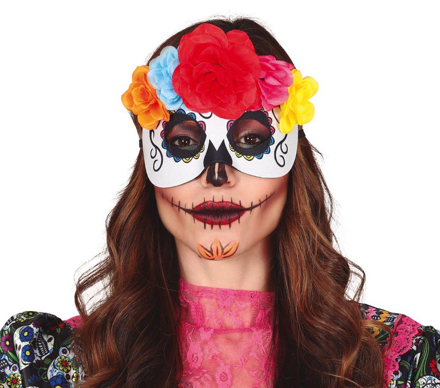 GP12004 – Mexiko Halloween Maske Blumen Mystische – Farbe: Weiß, Ansicht 2
