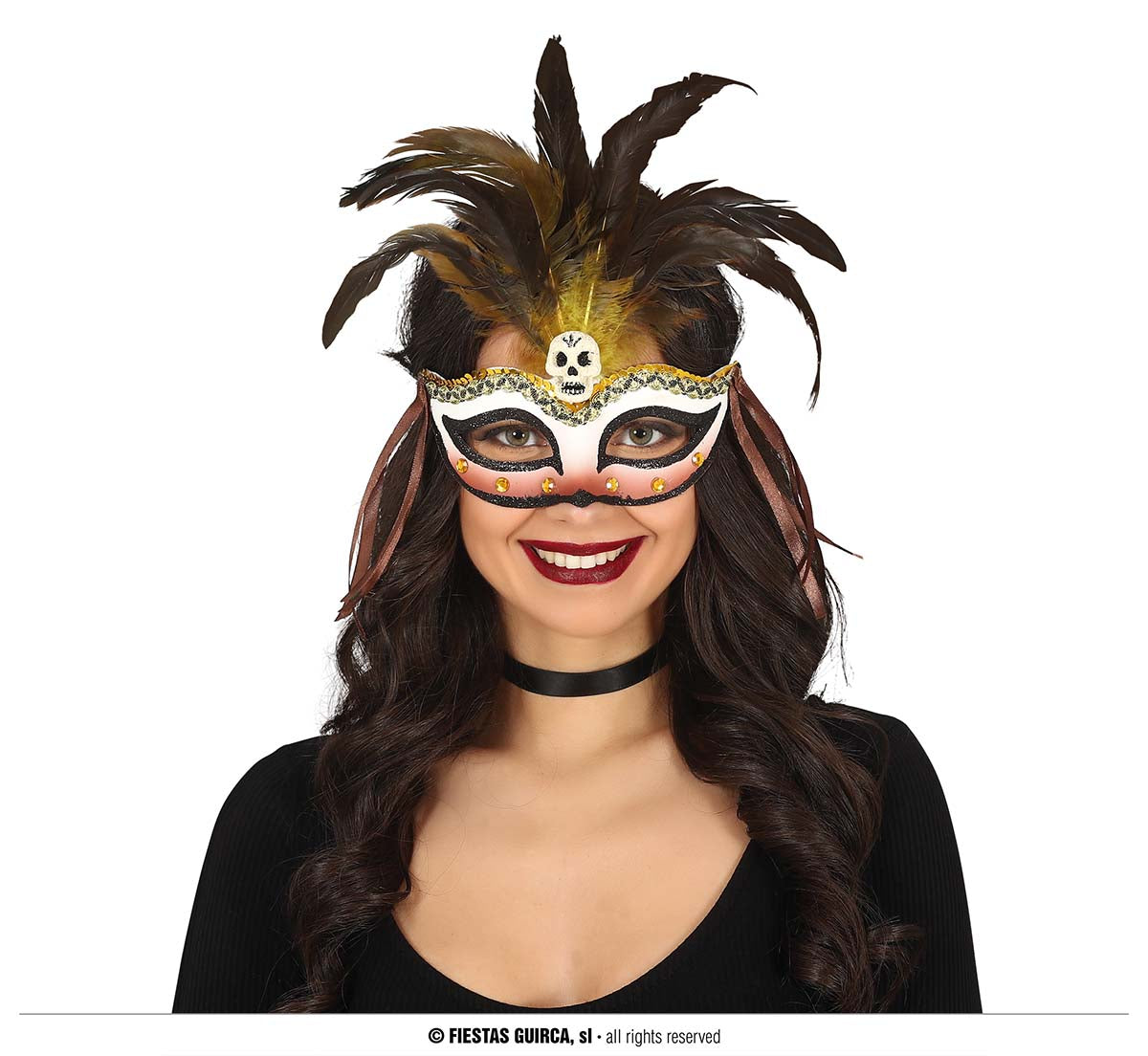 GP12047 – Totenkopf Maske Federn Voodoo Karneval – Farbe: Mehrfarbig