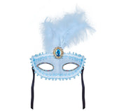 Venedig Augenmaske für Damen hellblau mit Federn, Bild 2