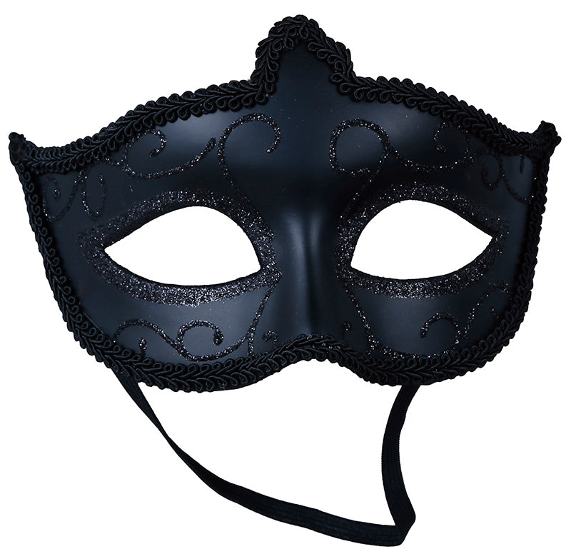 GP12051 – Karneval Venedig Stilvolle Schwarze Augenmaske – Farbe: Schwarz