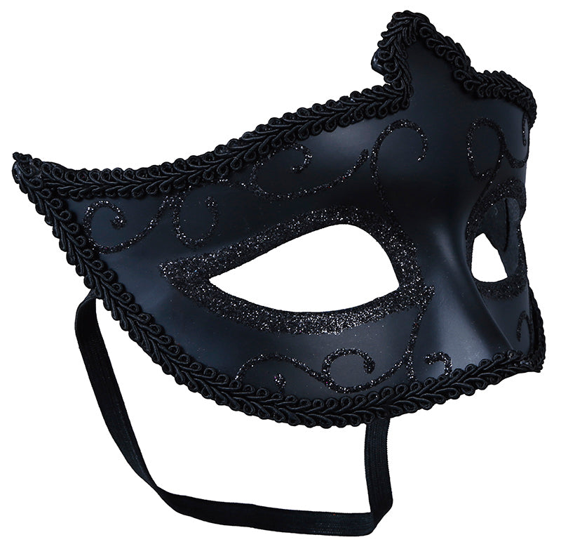 GP12051 – Karneval Venedig Stilvolle Schwarze Augenmaske – Farbe: Schwarz