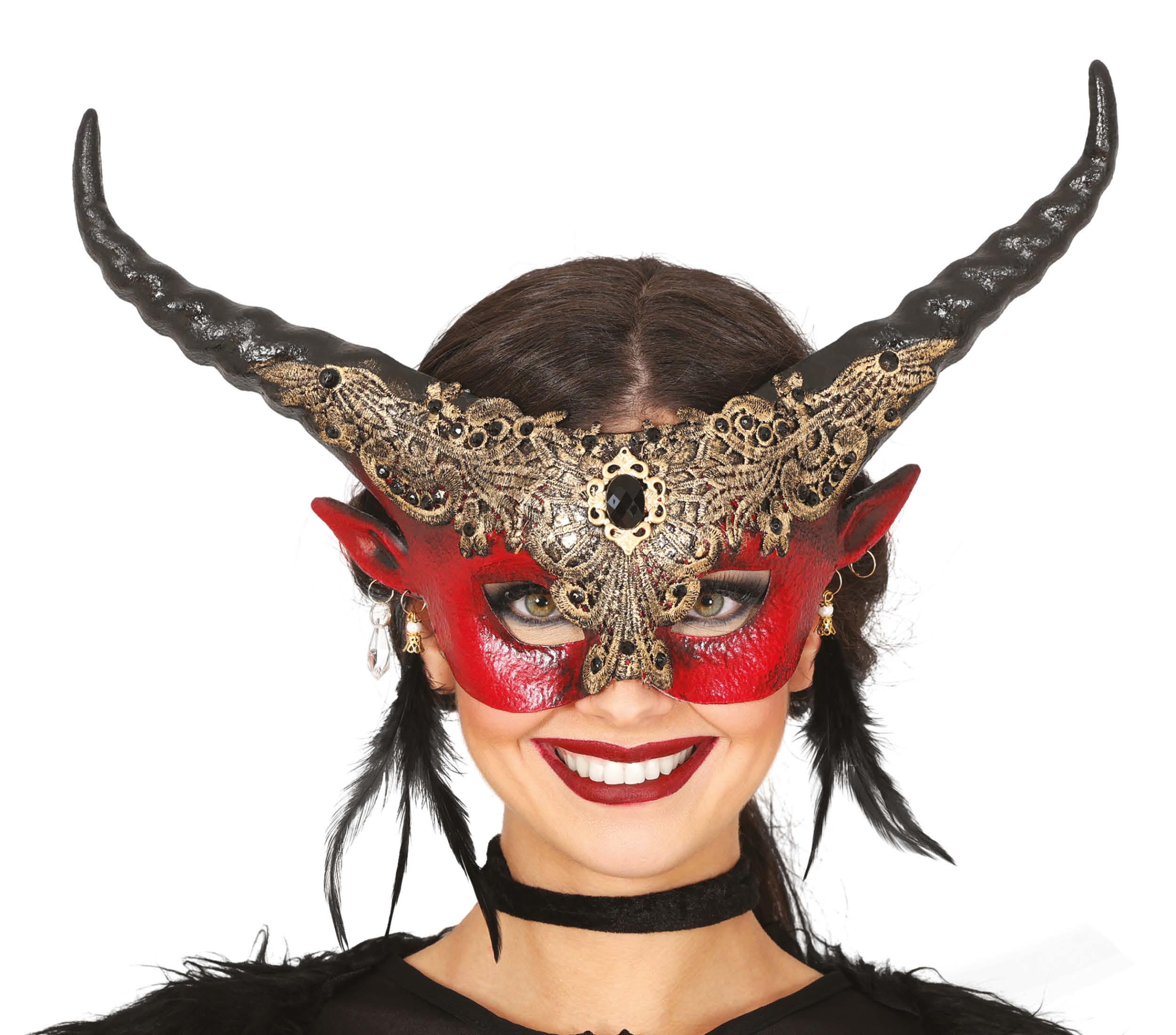 GP12069 – Halloween Dämonen Maske Mit Hörnern – Farbe: Rot
