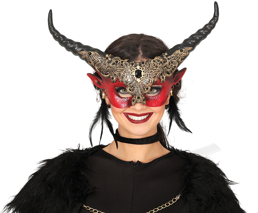 GP12069 – Halloween Dämonen Maske Mit Hörnern – Farbe: Rot, Ansicht 2