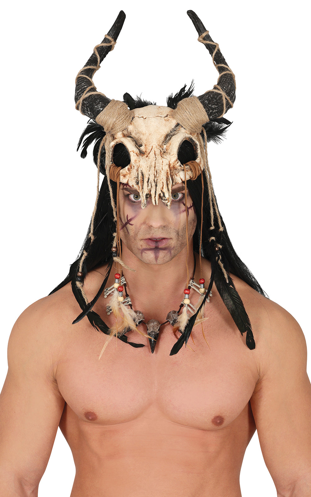 GP12071 – Halloween Schädelmaske Schafbock Hörner – Farbe: Beige