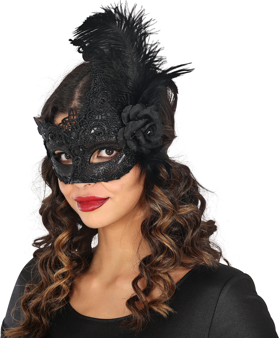 GP12079 – Halloween Venetianische Maske Federn – Farbe: Schwarz, Ansicht 2