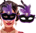 Venezianische Federmaske für Damen lila schwarz