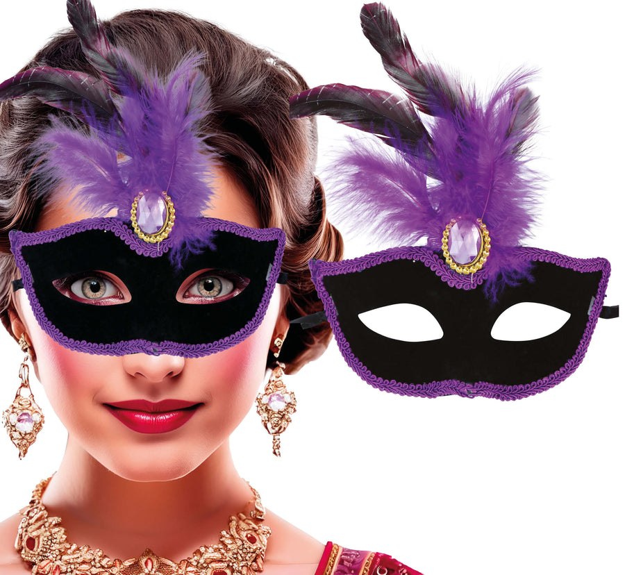 Venezianische Federmaske für Damen lila schwarz
