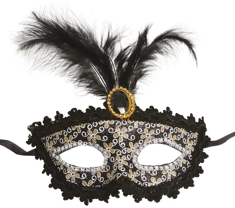 GP12706 – Karneval Venedig Maske Feder Schwarz – Größe: Standard, Ansicht 2