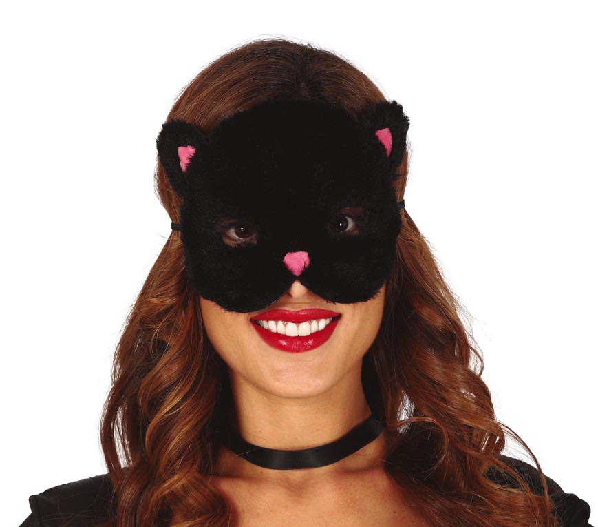 Katze Faschingsmaske Schwarz Rosa