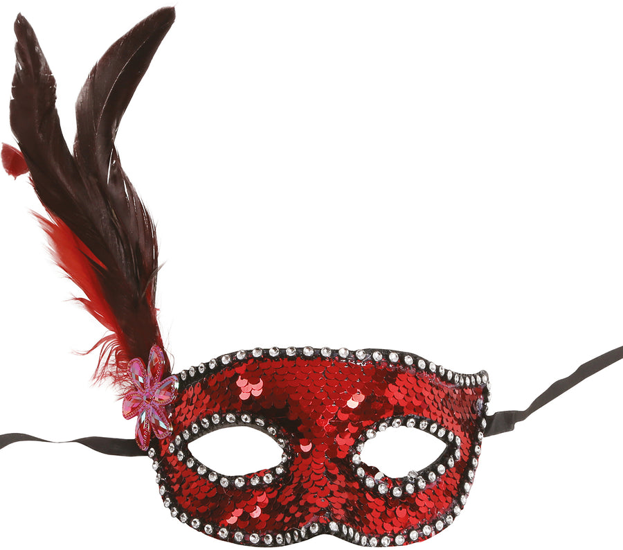 GP12943 – Karneval Venedig Maske Feder Blume – Farbe: Rot, Ansicht 2