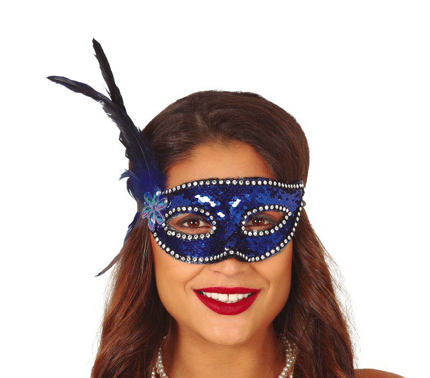 GP12943 – Karneval Venedig Maske Feder Blume – Farbe: Blau