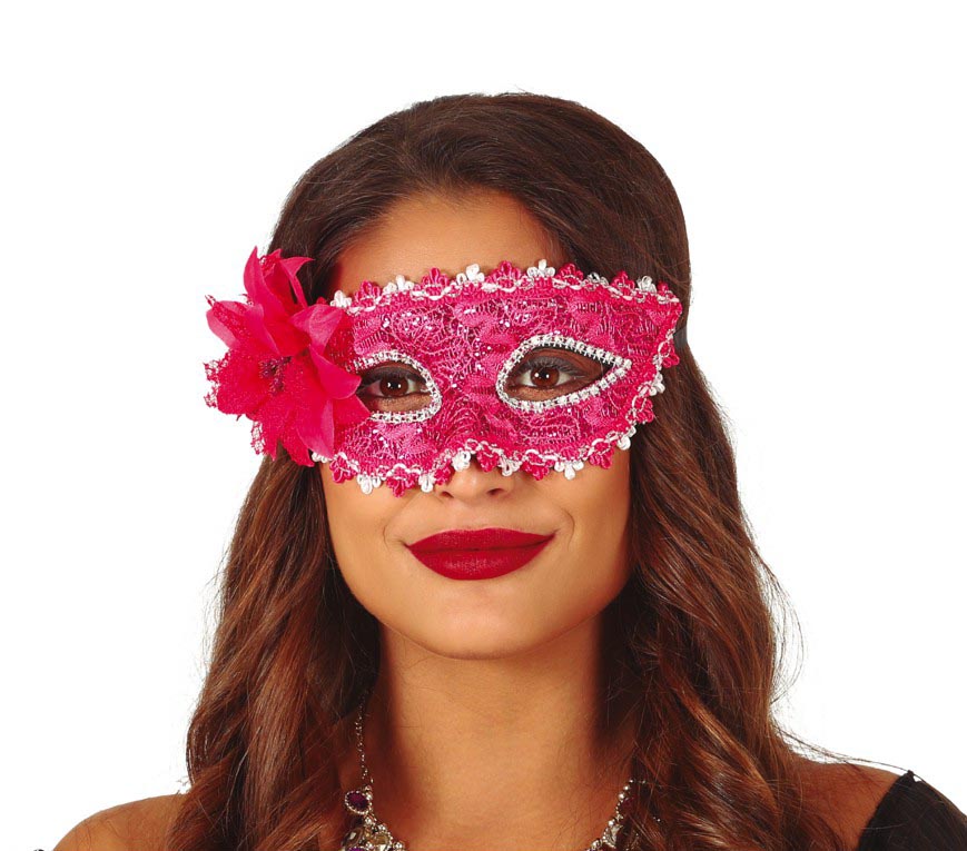 Venezianische Augenmaske für Damen pink mit Blume