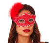 GP12948 – Karneval Venedig Maske Verziert Federn – Farbe: Rot