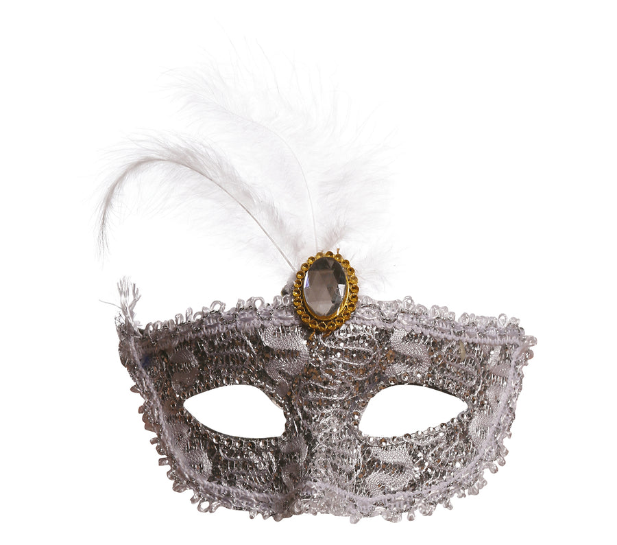 GP12949 – Karneval Venedig Maske Elegant Weiß – Farbe: Weiß, Ansicht 2