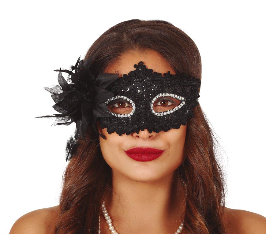 Venezianische Augenmaske für Damen schwarz Blume