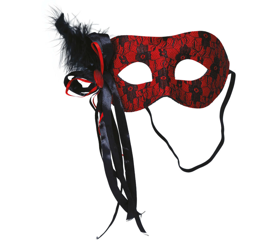 Maskenball Rot Schwarz Federn Maske