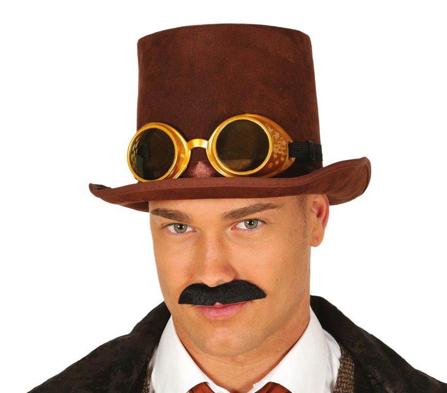 GP13006 – Steampunk Zylinder Mit Goldener Brille – Farbe: Braun