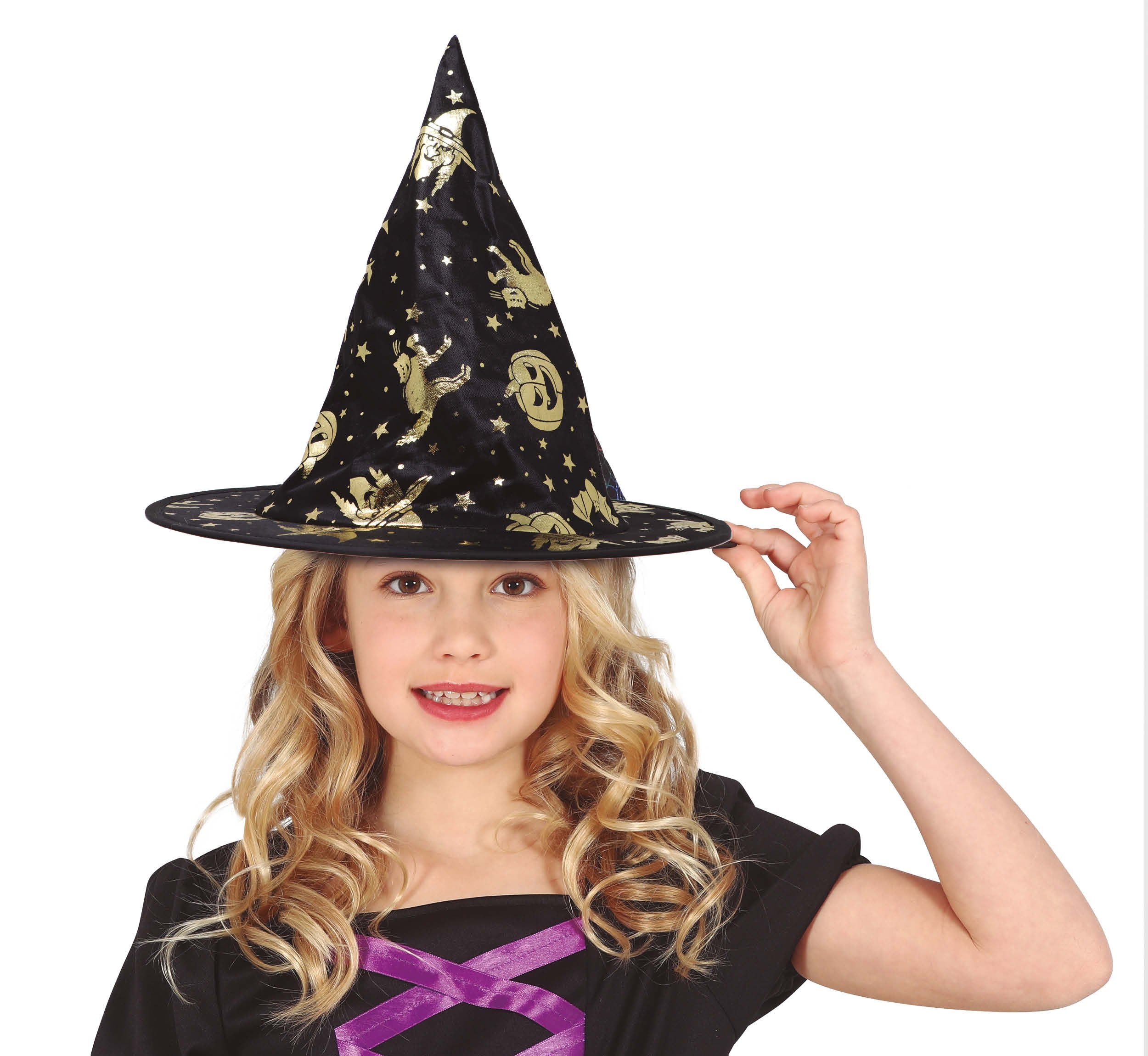 GP13056 – Hexe Zauberhut Bunter Spinnweben – Farbe: Schwarz/gold