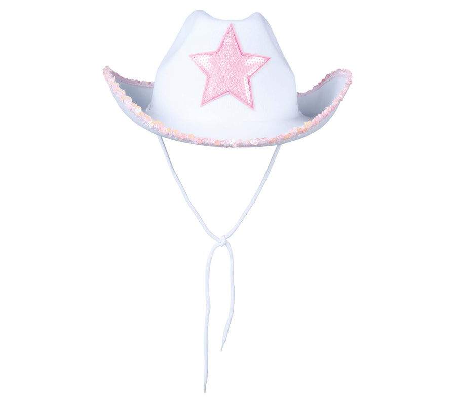 Cowgirl Hut für Damen weiß mit rosa Stern