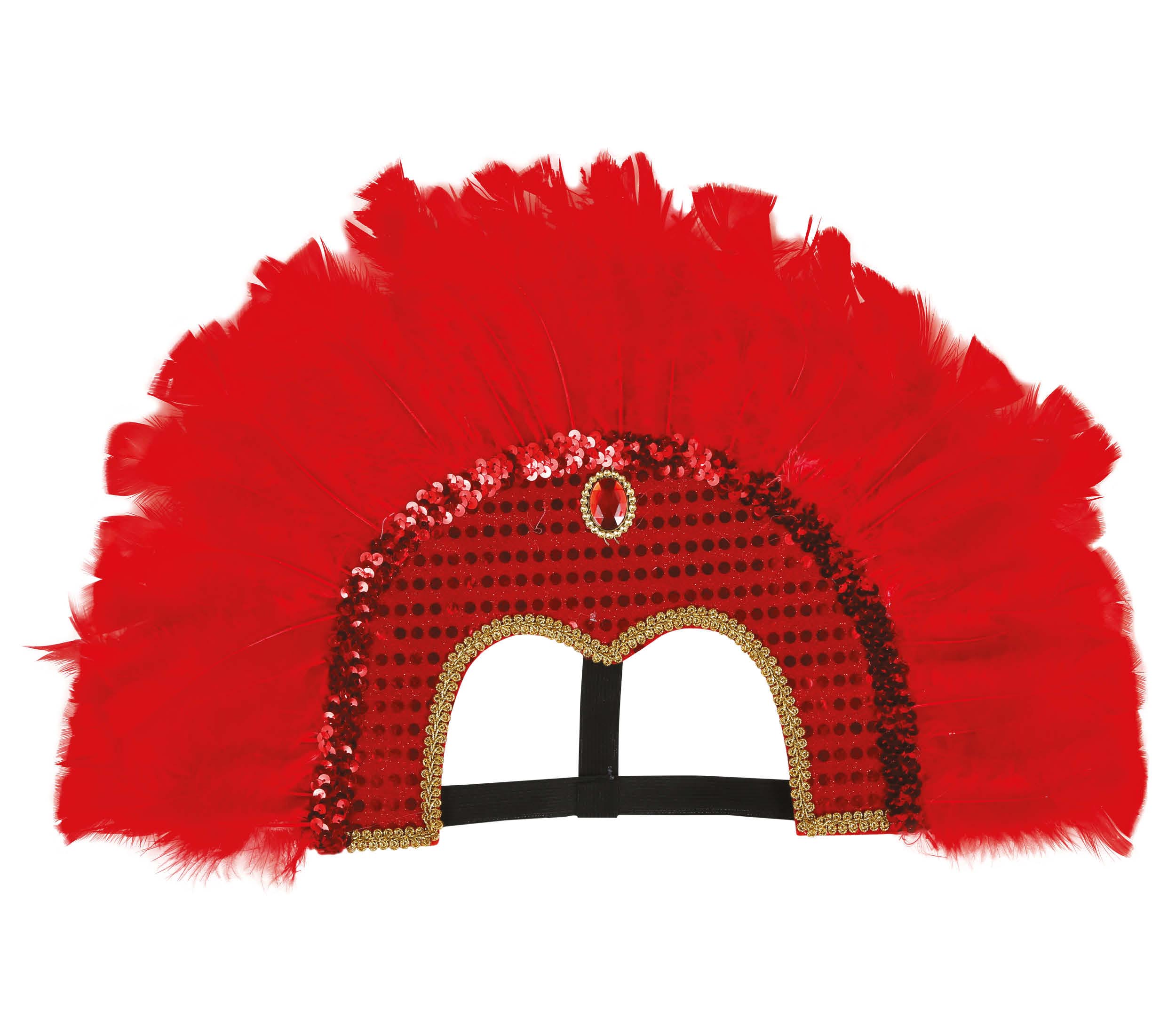 GP13089 – Weltkulturen Karneval Kopfschmuck Rote Federhaube – Farbe: Rot