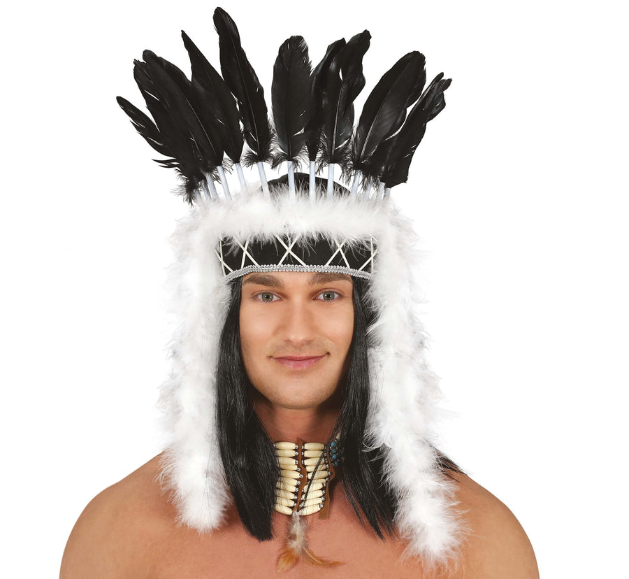 Indianer Kopfschmuck für Erwachsene schwarz weiß
