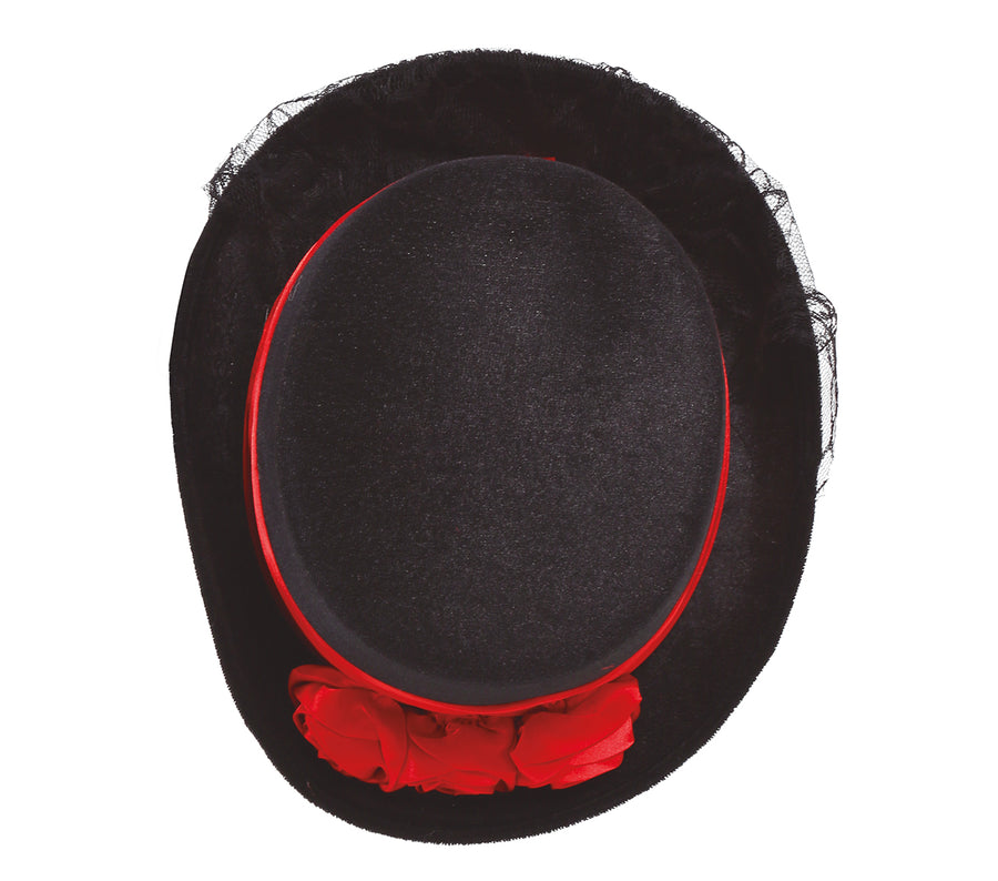 GP13105 – Halloween Zylinder Hut Roter Schleier – Farbe: Schwarz, Ansicht 2