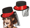 GP13105 – Halloween Zylinder Hut Roter Schleier – Farbe: Schwarz