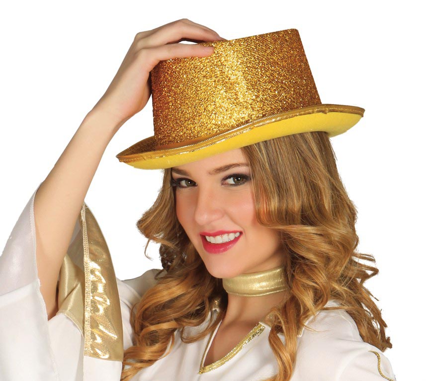 GP13123 – Silvester Glitzerhut Zylinderhut Party – Farbe: Gold