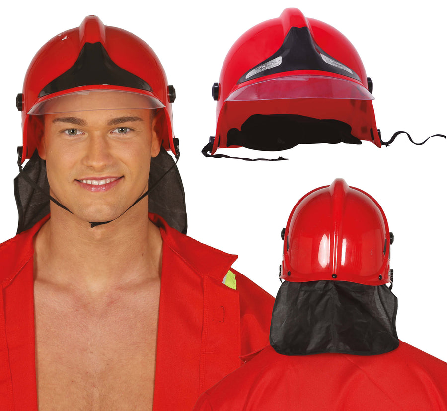 Feuerwehrhelm für Erwachsene rot mit Visier