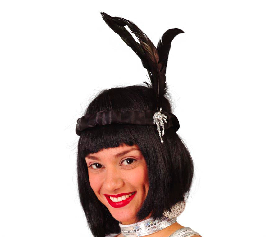 GP13200 – Roaring 20s Stirnband Feder Karneval – Farbe: Schwarz, Ansicht 2