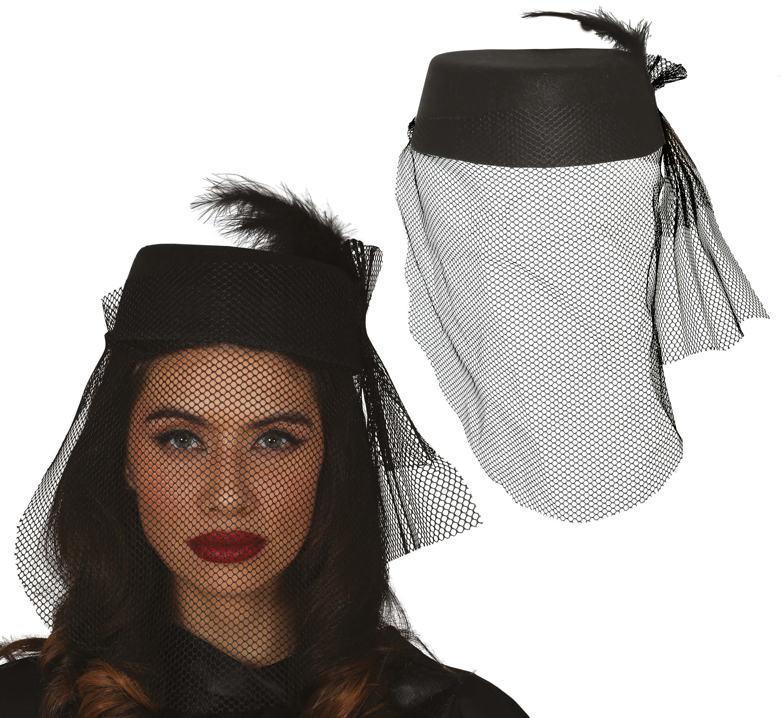 GP13250 – 19 Jahrhundert Elegante Kopfbedeckung Mit Schleier – Farbe: Schwarz