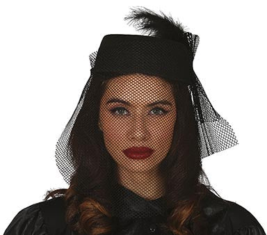 GP13250 – 19 Jahrhundert Elegante Kopfbedeckung Mit Schleier – Farbe: Schwarz