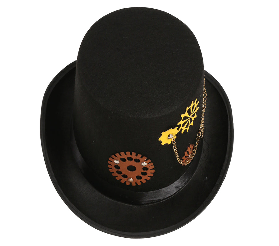 GP13252 – Steampunk Zylinder Hut Zahnrad Design – Farbe: Schwarz, Ansicht 2