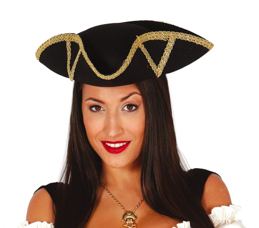 GP13384 – Piratenhut Dreispitz Eleganter Admira – Farbe: Schwarz