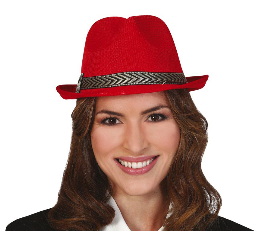 GP13368 – 20S Gangster Retro Hut Schwarz Fedora Kostüm – Farbe: Rot