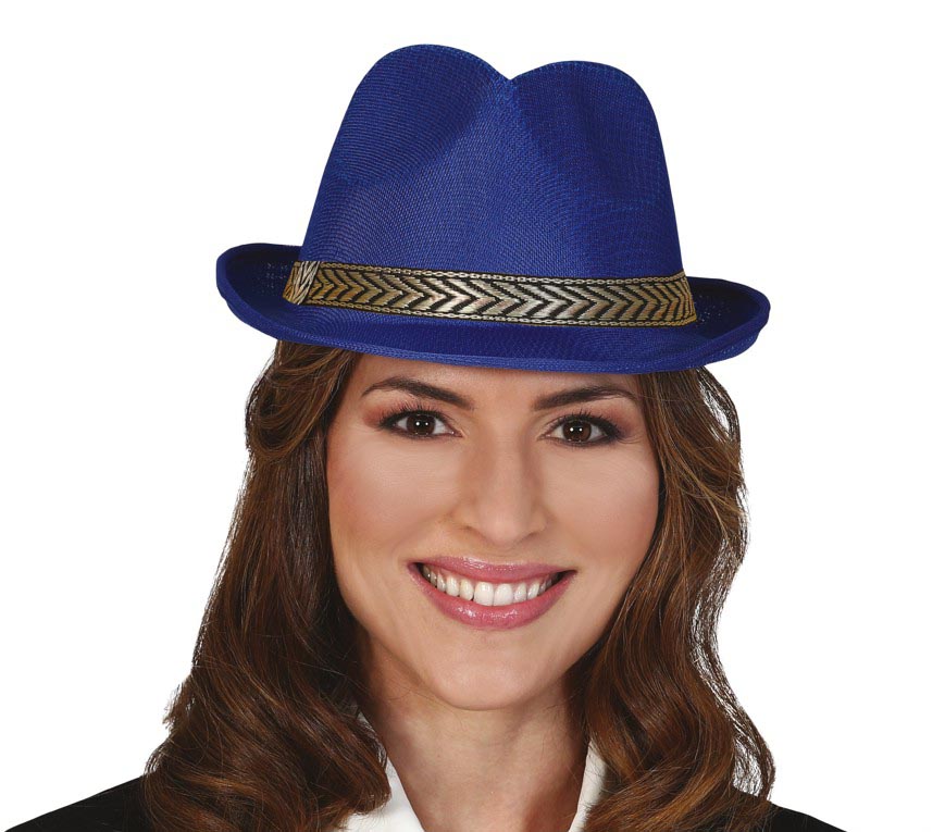 GP13368 – 20S Gangster Retro Hut Schwarz Fedora Kostüm – Farbe: Blau