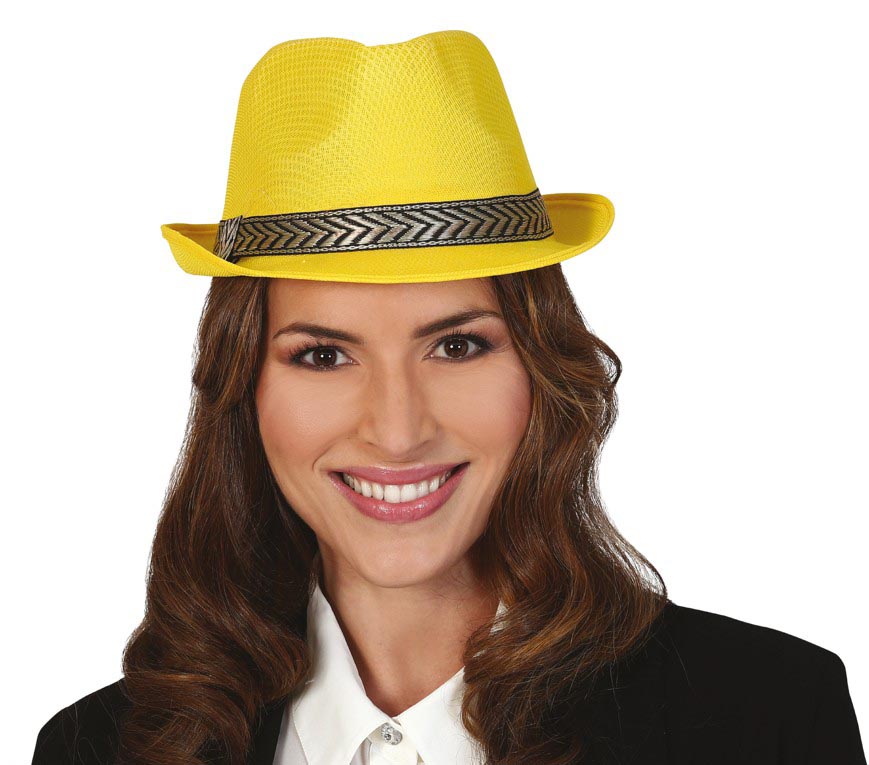 GP13368 – 20S Gangster Retro Hut Schwarz Fedora Kostüm – Farbe: Gelb