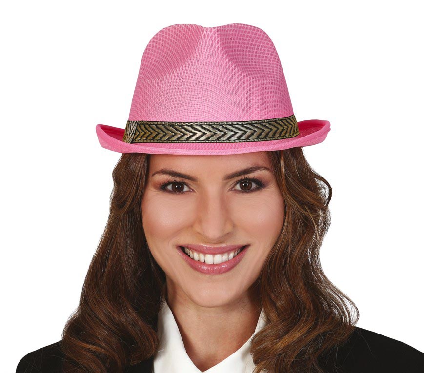 GP13368 – 20S Gangster Retro Hut Schwarz Fedora Kostüm – Farbe: Pink