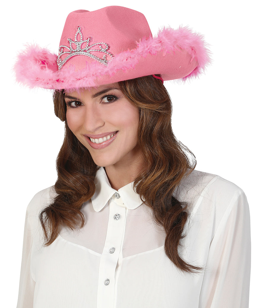 Cowgirl Hut für Damen mit Krönchen und Marabu