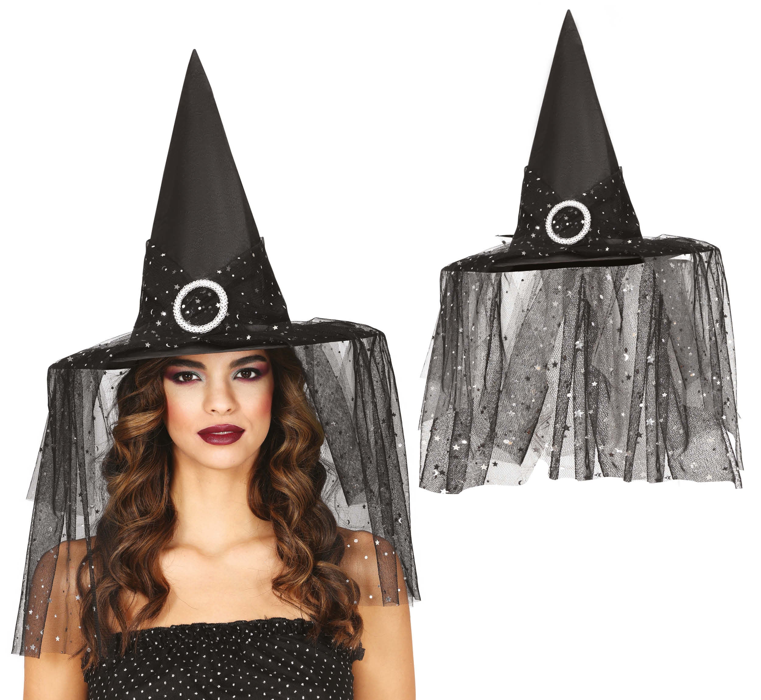GP13518 – Hexen Halloween Schleierhut Sterndekor – Farbe: Schwarz