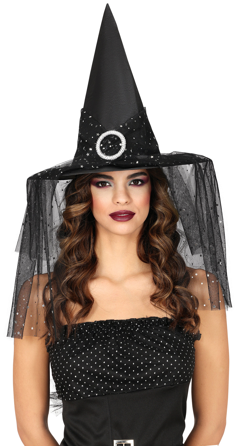 GP13518 – Hexen Halloween Schleierhut Sterndekor – Farbe: Schwarz