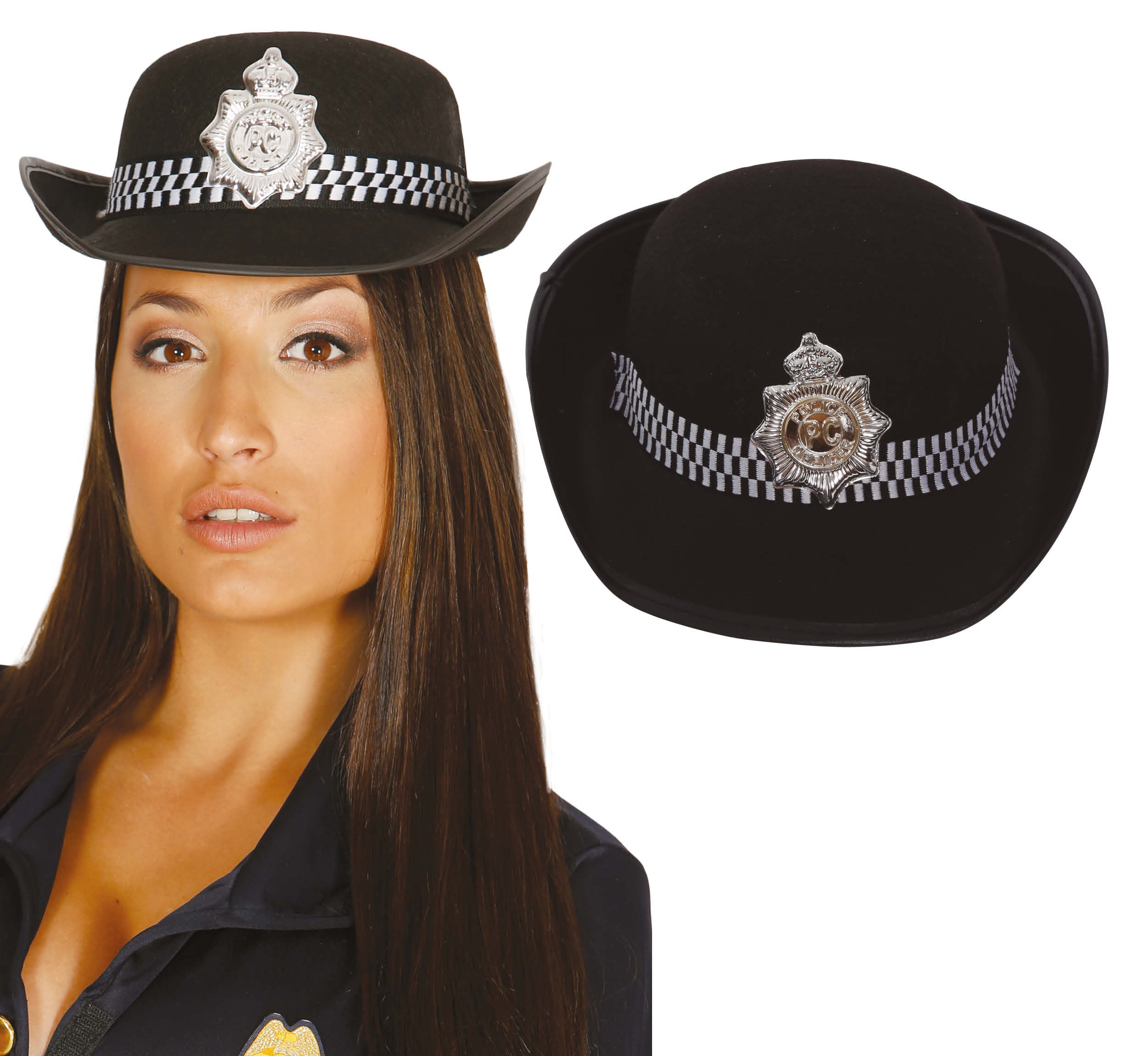 GP13545 – Polizei Karnevalshut Klassisch Schwarz – Farbe: Schwarz