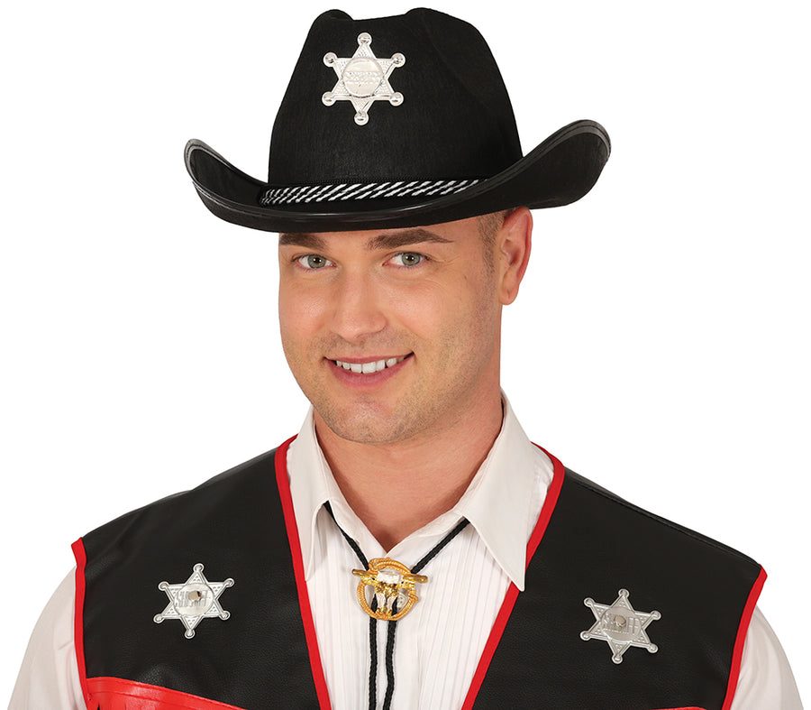Sheriff Cowboyhut für Erwachsene schwarz mit Stern
